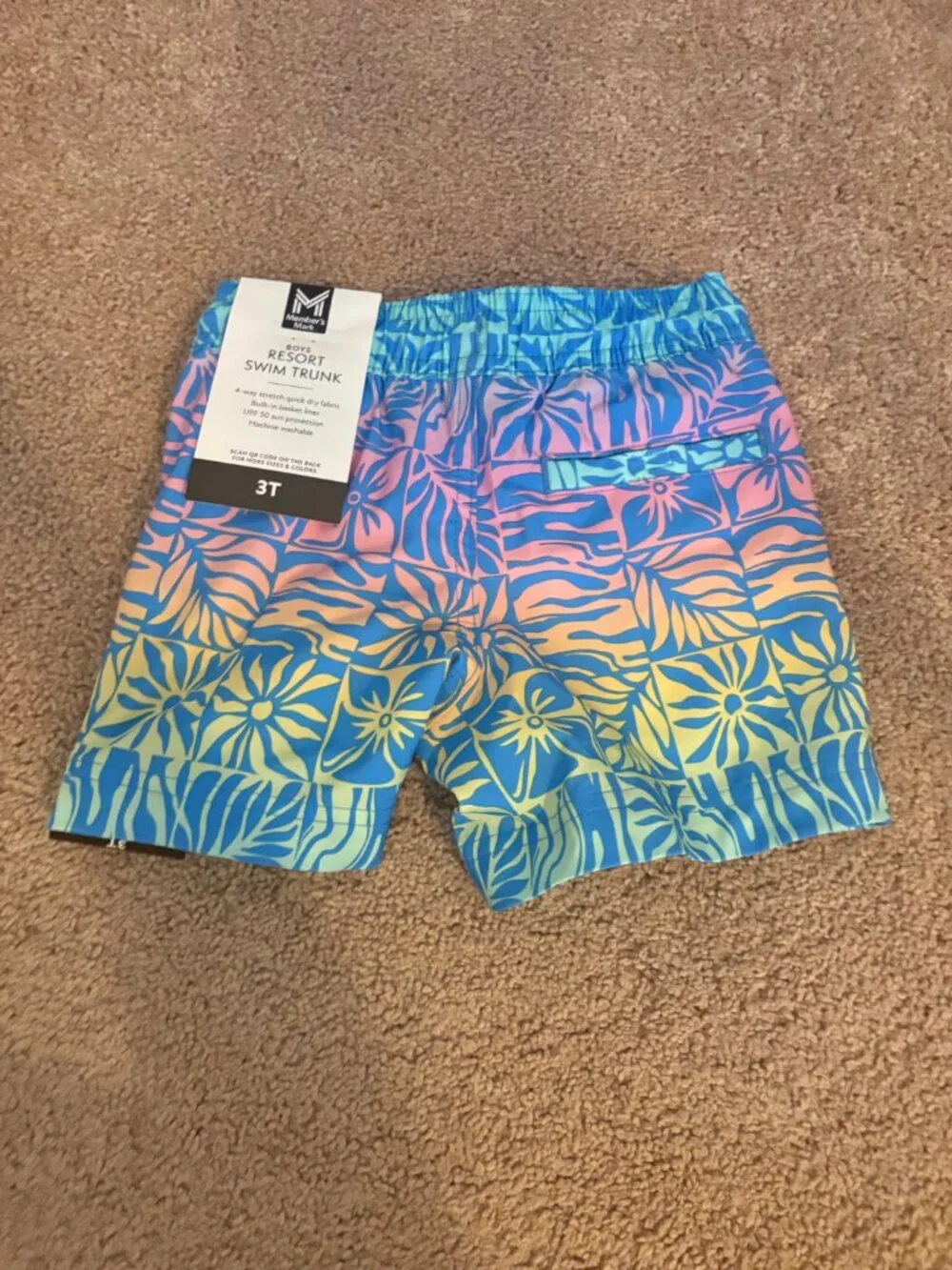 Member's Mark Boys 3T Resort Swim Trunks Tropical NWT UPF 50+